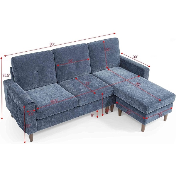 80" Convertible Sectional Sofa Couch, Chenille 3 Seats L-Shape Sofa ...